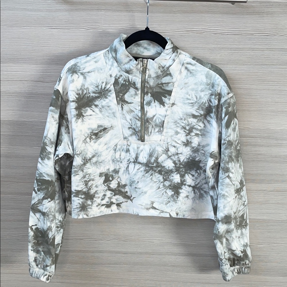 code x mode Olive Green/Cream Tie-Dye Quarter-Zip Cropped Oversized Sweatshirt